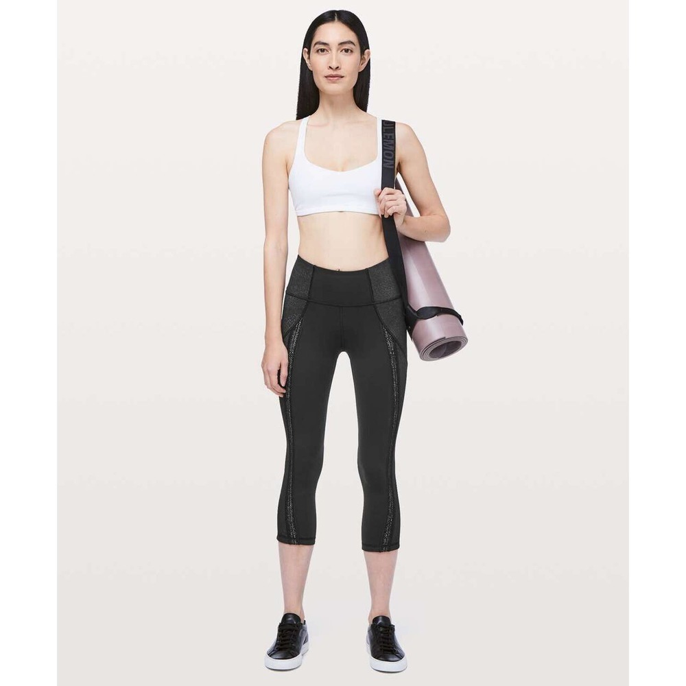 Lululemon Power Lines Crop Pant 21" Black Stretch Wicking Women's Size 8 - Picture 11 of 13